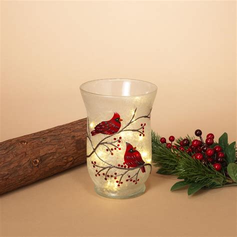 Frosted Glass Cardinal Hurricane Candle Holder 8 The Gerson Company