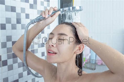 Asian Girl Standing Shower Stock Photo Crushpixel