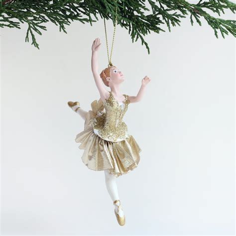 Ballerina Ornament Gold With Arms In Fourth Ballet Boutique