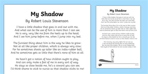 My Shadow Poem By Robert Louis Stevenson Primary Resource