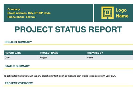 Project Status Report Template In Excel