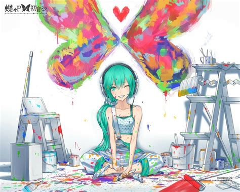 Headphones Paintings Vocaloid Colorful Hatsune Miku