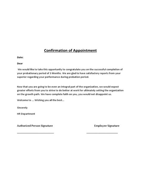 Confirmation Of Appointment Business