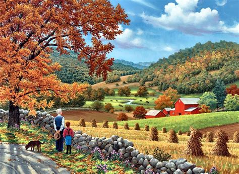 Memories Artwork Scenery Landscape Farm Field Harvest Painting Autumn