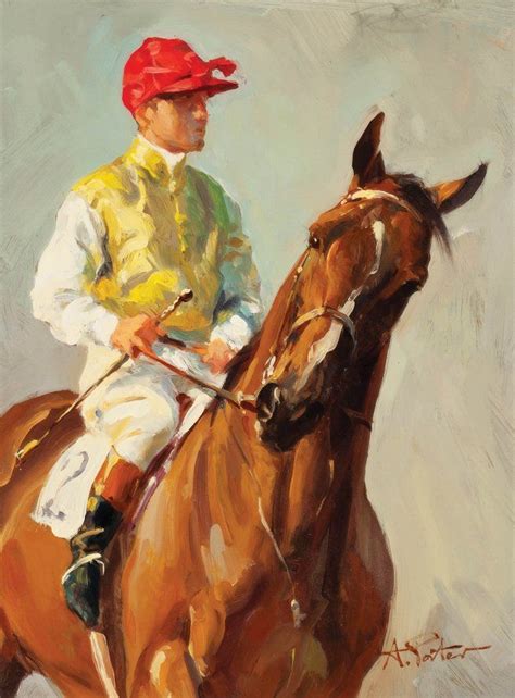 André Pater Polishamerican Born 1953 Horse And Jockey Oil On Board 9