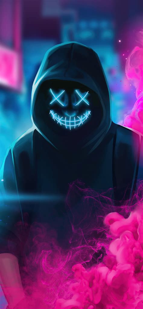 1242x2688 Neon Guy Mask Smiling 4k Iphone Xs Max Hd 4k Wallpapers