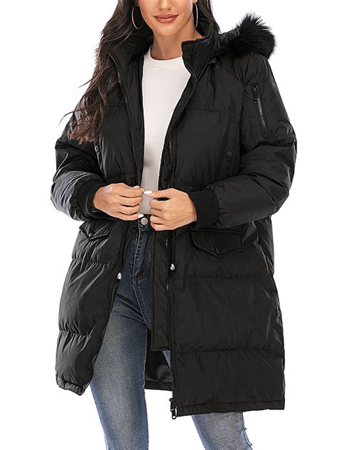 Dodoing Womens Outwear Warm Coat Long Coat Thickened Plus Size Fur Hooded Coat Puffer Down