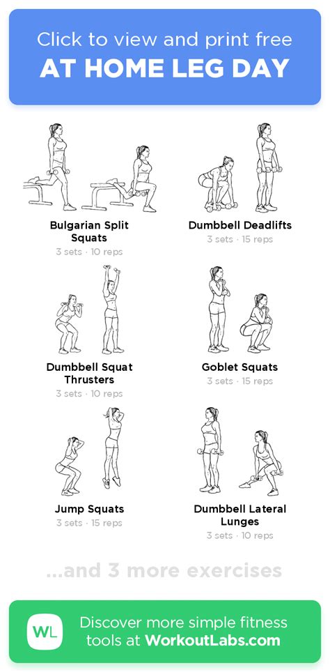 They have a variety of videos for all different types of fitness levels on their youtube channel. AT HOME LEG DAY - click to view and print this illustrated ...