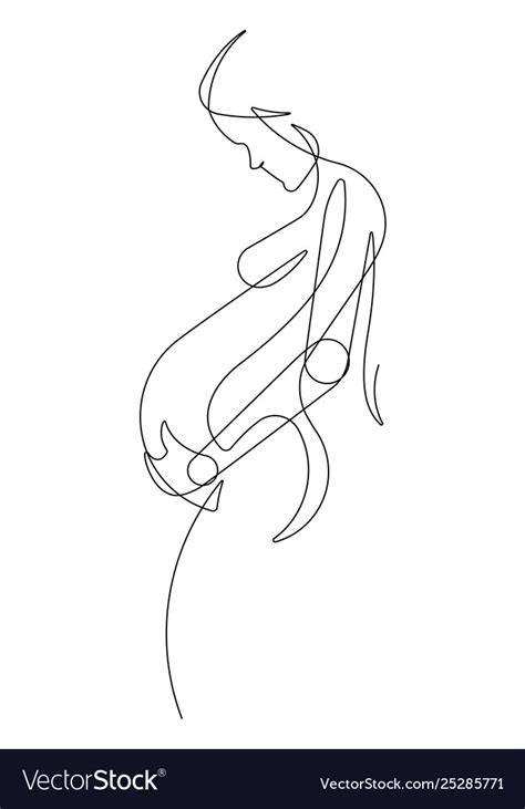 Pregnant Woman One Continuous Line Graphic Vector Image