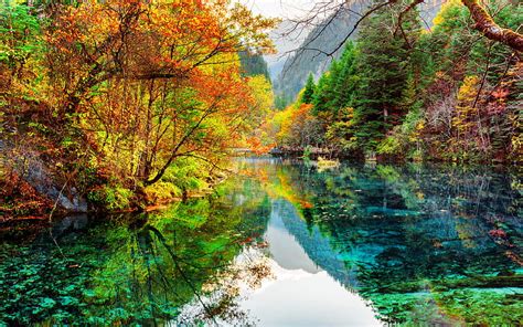 4k Free Download Jiuzhaigou National Park Autumn Blue Lake Forest
