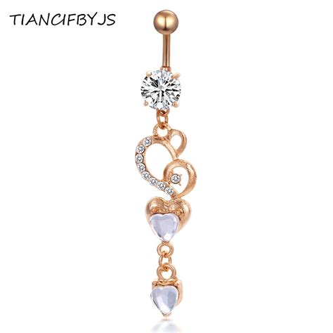 Tiancifbyjs Gold Belly Button Rings Heart Dangle Bell Bar 14g Stainless