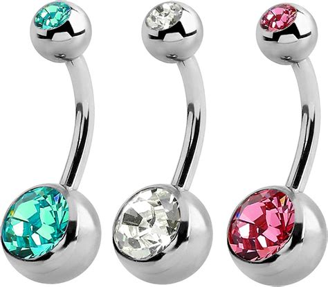 Bodytrend Belly Bars Set Of 3 Surgical Steel Double Jewelled Belly Bars Uk Jewellery