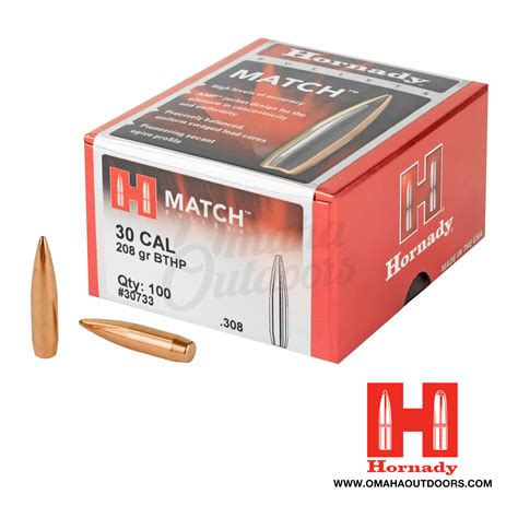 Hornady Bthp Match 30 Caliber 308 Bullets 208 Grain 100 Round Box