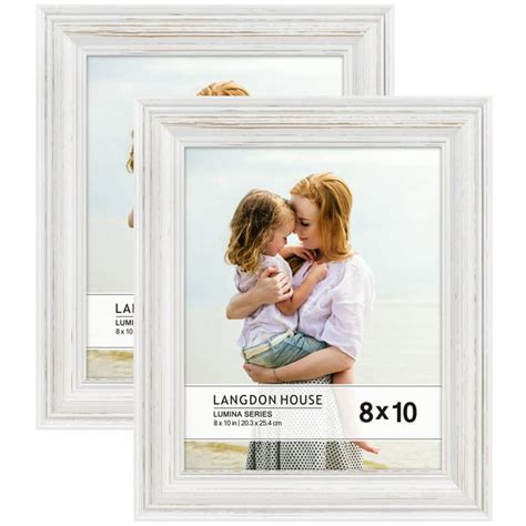 Langdon House 8x10 Weathered White Real Wood Picture Frames With Gold