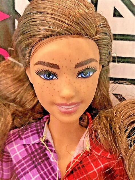 Barbie Fashionistas Doll 137 Brunette Hair Freckles Plaid Dress Original Body Mattel Dolls