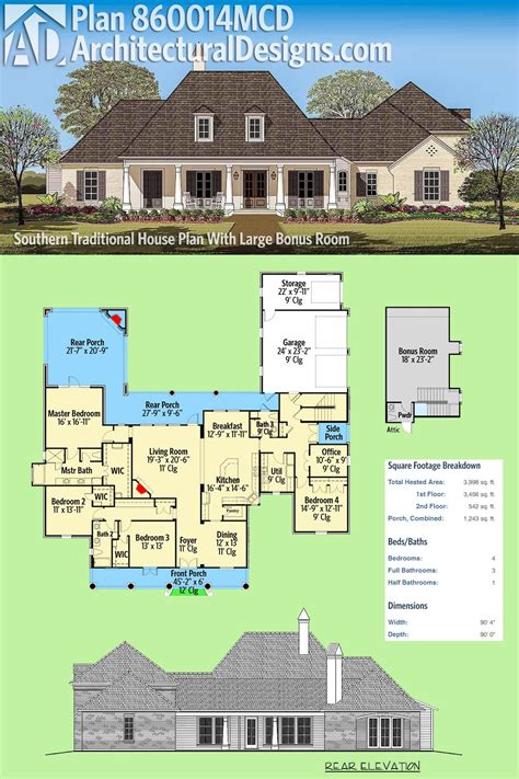 Plan 860014mcd Southern Traditional House Plan With Large Bonus Room