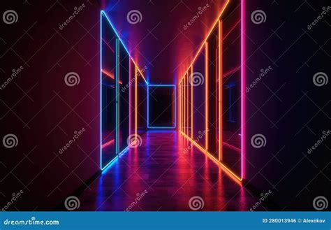 Neon Road With Beams Of Light In Dark Azure And Pink Perfect For