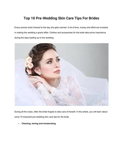 Ppt Top 10 Pre Wedding Skin Care Tips For Brides Powerpoint