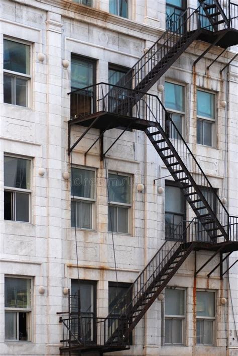Black Outdoor Emergency Stairs For An Old City Building Stock Photo