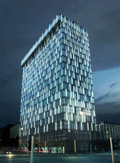 Illuminated Power Tower Facade Architecture Architectural Lighting
