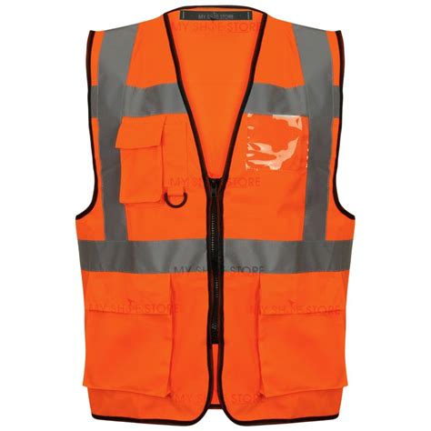 Executive Hi Viz Vis Vest High Visibility Zip Vests 2 Band Reflective