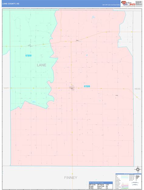 Lane County Ks Wall Map Color Cast Style By Marketmaps