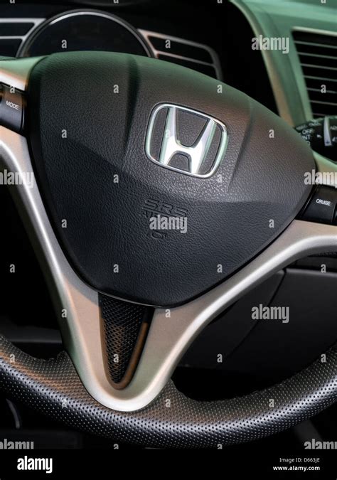 Honda Steering Wheel Close Up With Srs Airbag And Horn Stock Photo Alamy