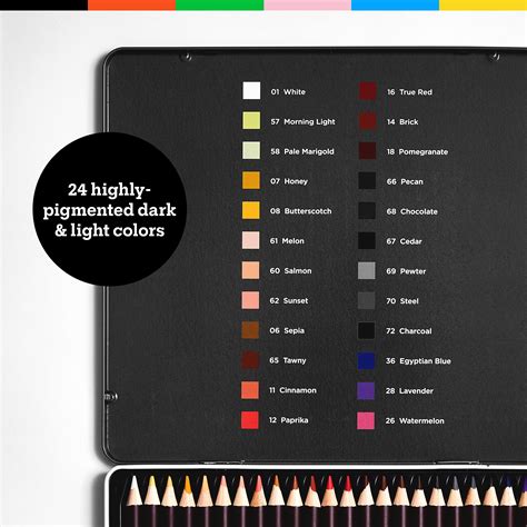 24 Oil Based Skin Tone Colored Pencils Set In Tin Box Art Skin