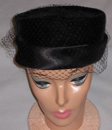 Black Veiled Pillbox Hat Vintage 1950s Velvet And Satin Etsy Hats