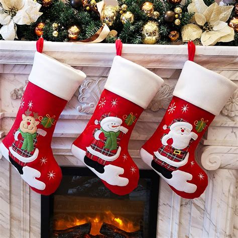 wewill brand red traditional christmas stockings set of 3 santa reindeer snowman with snowflake