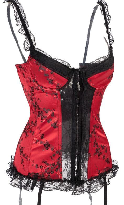Corzzet Factory Wholesale Red Satinandlace Corset Sexy Lingerie Nightwear