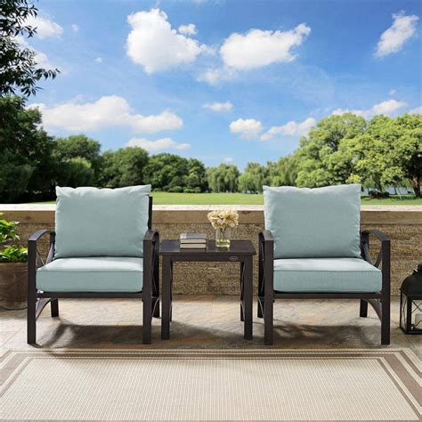 Crosley Furniture Kaplan 3 Piece Metal Outdoor Seating Set With Mist