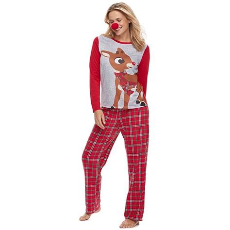 Womens Jammies For Your Families Rudolph The Red Nosed Reindeer Sleep Top And Plaid Bottoms