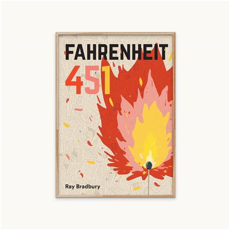 Fahrenheit 451 Book Cover Ray Bradbury Dystopian Sci Fi Art