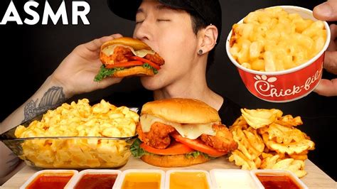 Asmr Mac N Cheese Spicy Chicken Sandwich And Fries Mukbang No Talking Eating Sounds Youtube