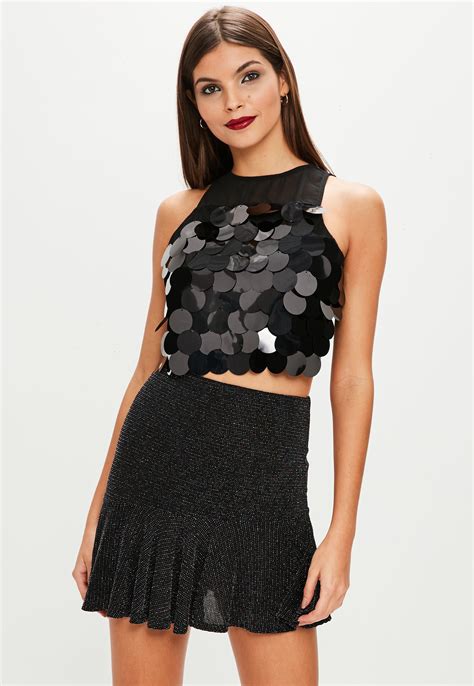 Lyst Missguided Black Sequin Top In Black