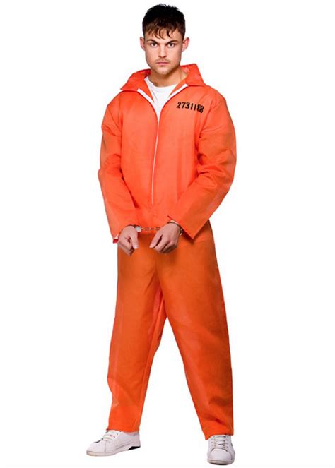 Mens Orange Convict Jumpsuit Prisoner Costume Mens Escaped Prisoner