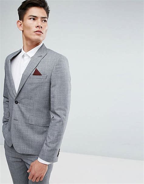 burton menswear slim suit jacket in grey check asos