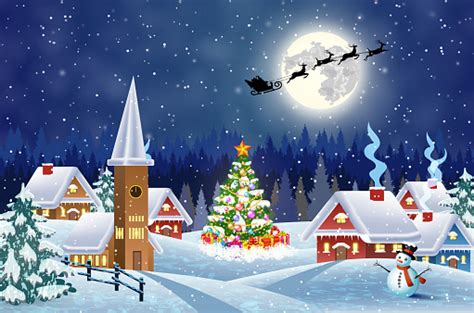 House In Snowy Christmas Landscape At Night Stock Illustration
