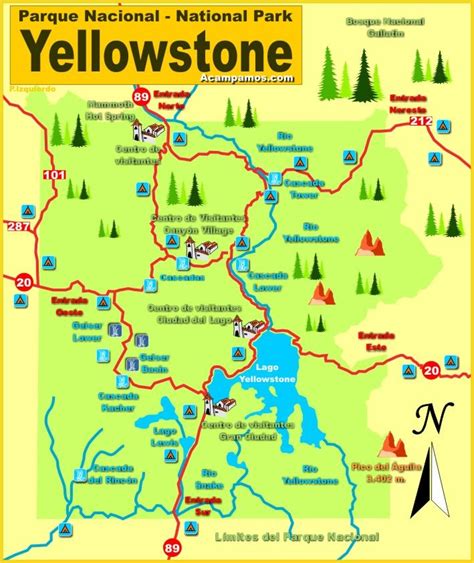 Mapa Del Parque Nacional De Yellowstone Wyoming Estados Unidos Usa
