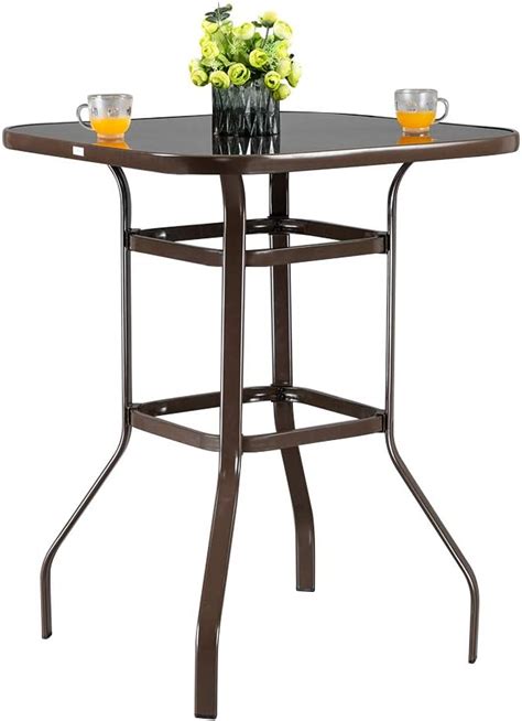 Lokatse Home High Outdoor Patio Bar Height Glass Top Table