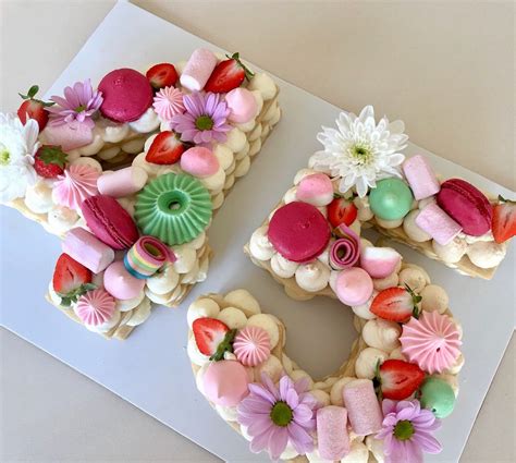 Number Cake Decorated With Sweets Macarons Flowers Merengues