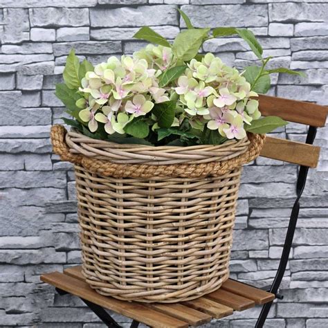 Grey And Buff Rattan Rope Round Wicker Planter The Basket Company