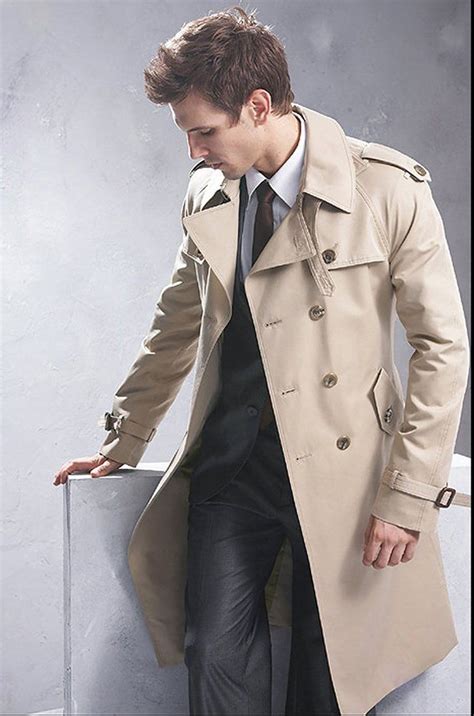 Mens Coat Trench Classic Double Breasted Long British Style British