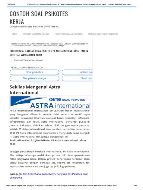 Savesave laporan pt.gistex textile division.pdf for later. Contoh Soal Latihan Ujian Psikotes PT Astra International ...