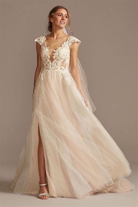 Illusion Cap Sleeve Lace Appliqued Wedding Dress The Best Wedding