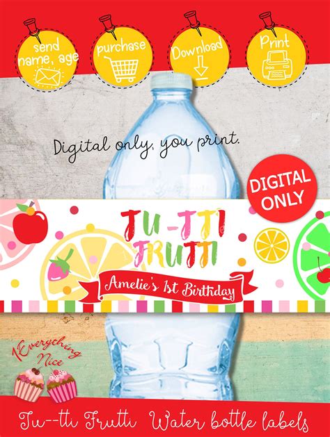 Digital Download Tutti Frutti Theme Water Bottle Labels Printable