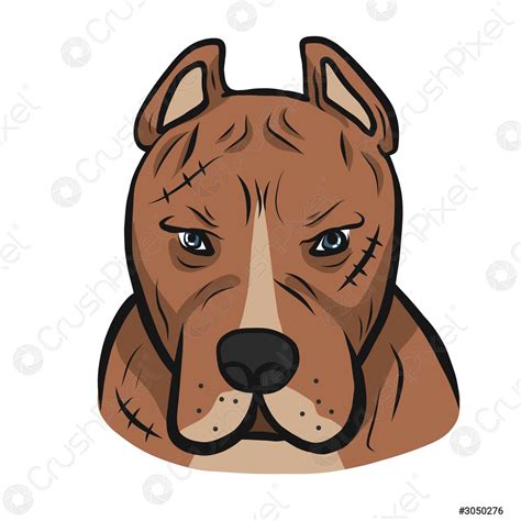 American Pit Bull Dog Face Cartoon Vector Illustration Stock Vector