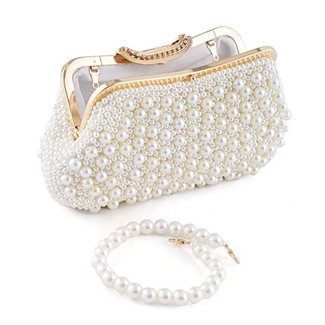 Women Evening Bag Full Pearl Beaded Clutch Ladies Wedding Party Banquet