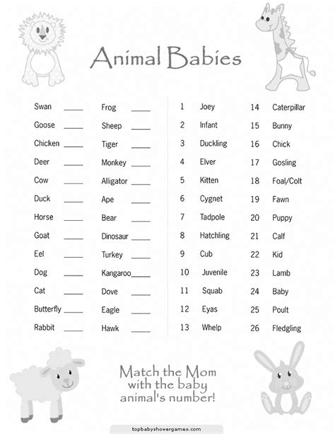 Match The Mom With Baby Animals Number Animal Baby Shower Games